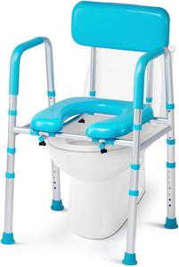 Width Adjustable Raised Toilet Seat with Padded Handles, 500lb Heavy Duty Toilet Seat Riser with Back for Elderly, Adjustable Height 3-in-1 Toilet Safety Frame with Soft Seat, Fits Most Toilets, New, Retail price $90