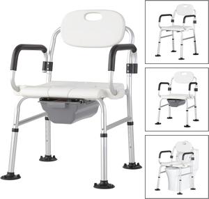 Trondiver Bedside Commode Chair for Elderly, Versatile 3 in 1 Shower Chair with Arms and Back, Raised Toilet Seat with Removable Commode, Adjustable Leg Height, Non-Slip Seat, 400 lbs Capacity , Open Box, Retail price $90