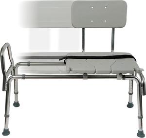 DMI Tub Transfer Bench and Shower Chair with Non Slip Aluminum Body, FSA Eligible, Adjustable Seat Height and Cut Out Access, Holds Weight up to 400 Lbs, Bath and Shower Safety, Transfer Bench , New, Retail price $95