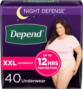 Depend Night Defense Adult Incontinence Underwear for Women, Disposable, Overnight, Extra-Extra-Large, Blush, 40 Count (4 Packs of 10), Packaging May Vary , New, Retail price $56