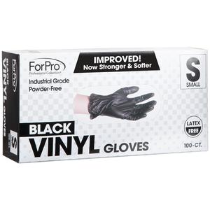 ForPro Disposable Vinyl Gloves, Black, Industrial Grade, Powder-Free, Latex-Free, Non-Sterile, Food Safe, 2.75 Mil. Palm, 3.9 Mil. Fingers, Small, 100-Count, New,