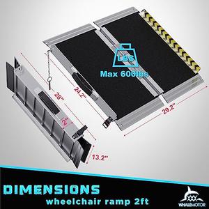 WHALEMOTOR Portable Wheelchair Ramp 2FT, Anti-Slip Aluminum Folding Portable Ramp, Wheelchair Ramps for Home, Weight Capacity Up to 600 LBS, with Transition Plates Above and Below, New, Retail price $80