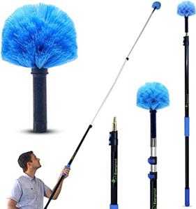 EVERSPROUT 5-to-12 Foot Cobweb Duster with Extension Pole Combo (20 Ft Reach, Medium-Stiff Bristles), Spider Web Brush with Pole - Hand-Packaged, Lightweight, 3-Stage Aluminum Pole , New,
