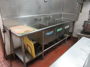 Stainless Steel Commercial 3-Bay Sink with 2 Faucets - 100&#34;x30&#34;x37&#34; 