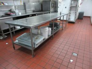 Large Stainless Steel Commercial Prep Table with Commercial Can Opener - 142&#34;x38&#34;x36&#34; (Contents NOT Included)