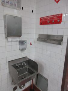 Stainless Steel Hand Sink, Paper Towel Dispenser, Soap Dispenser and Wall Mounted Cleaner Bottle Holder