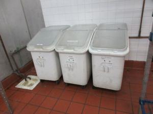 (3) White Rolling Dry Ingredient Storage Containers (Lids Show Wear)