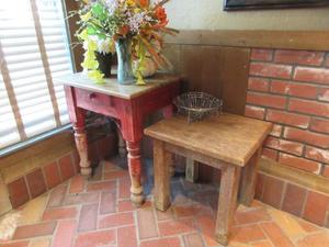 Red End Table, Small End Table, Fruit Basket and Assorted Decorative Flowers 