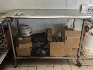 Commercial Stainless Steel Prep Table on Casters with Can Opener Mount (Contents NOT Included)