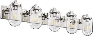 &#34;Ralbay Vintage Chrome Bathroom Light Fixtures 5 Light with Transparent Glass Globe Wall Lights Vintage Farmhouse Bathroom Vanity Light Fxitures 
(Retail Price $130), (New)&#34;
