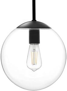 MOTINI Modern Globe Pendant Light in Black Finish with 10&#34; Clear Glass Shade, Adjustable Height Ceiling Hanging Pendant Lighting Fixture for Kitchen Island, Dining Room (Retail Price $90), (New)