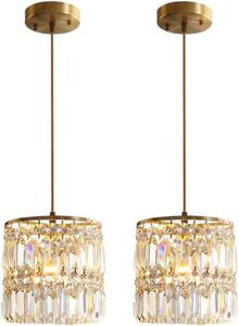 &#34;Crystal Chandelier Raindrop Modern Island Pendant Light Gold Linear Hanging Ceiling Lamp Fixture for Kitchen Island Hallway Dining Room Bedroom Living Room (2-Pack) (Retail Price $110), (New)

