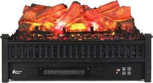 TURBRO Eternal Flame EF23-LG Electric Fireplace Logs, 23&#34; Remote Control Fireplace Insert Log Heater, Realistic Lemonwood Ember Bed, Thermostat, Timer, 1400W Black (Retail Price $140), (New)