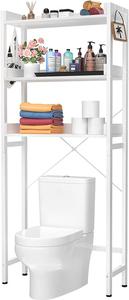 Ecoprsio Over-The-Toilet Storage Rack, 3-Tier Bathroom Organizer Shelf Over Toilet, Freestanding Space Saver Toilet Stands with 4 Hooks, White (Retail Price $90), (New)