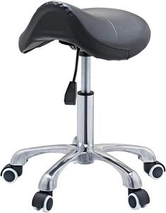 CHAOEEMY Professional Ergonomic Saddle Stool Rolling Chair PU Leather Comfortable Saddle Chair Swivel Salon Cutting Stool for Kitchen, Salon, Spa, Tattoo, Pedicure, Massage Black, New, (Retail Price $80)
