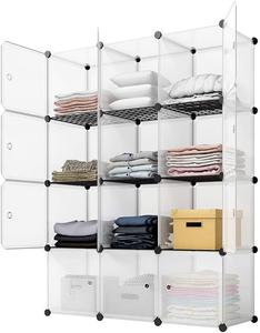 KOUSI Portable Storage Cubes-14 x14 Cube (12 Cube)-More Stable (add Metal Panel) Cube Shelves with Doors, Modular Bookshelf Units?Clothes Storage Shelves?Room Organizer for Cubby Cube, New, (Retail Price $90)