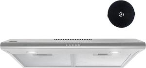 FIREGAS Under Cabinet Range Hood 30 inch with Ducted/Ductless Convertible, Slim Kitchen Over Stove Vent, LED Light, 3 Speed Exhaust Fan, Reusable Aluminum Filters, Push Button,with Charcoal Filter, New, (Retail Price $115)
