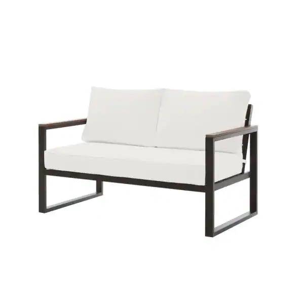 Hampton Bay West Park Black Aluminum Outdoor Patio Loveseat with CushionGuard White Cushions Auction LocalAuctions