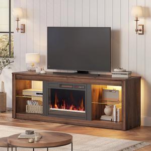 Bestier Modern Electric 7 Color LED Fireplace TV Stand for TVs up to 70&#34;, Walnut (Retail $220.00)