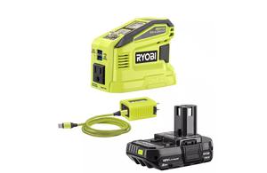 (Retail $129.00) RYOBI 150-Watt Push Button Start Power Source and Charger for ONE+ 18-Volt Battery Generator with 2.0 Ah Battery