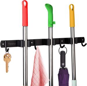Timiful 17&#39;&#39; with 7X Wall Hanger Broom and Mop Holder, Black
