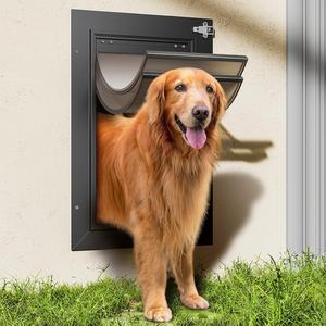 ($129.99)  Dog Door for Wall, Large Doggy Door with Aluminum Frame and Double Flaps, Easy to Install, Strong and Durable(Pets Up to 100 Lb), Extra Wide Telescoping Tunnel for Interior &#38; Exterior Walls-Black,New