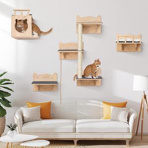 ($89.98)  Cat Wall Shelves, Furniture Set, Shelves and Perches for Wall with Plush Resting Pads - Enhanced Safety Design with Non-Slip Boards and Double-Reinforced Load-Bearing Wooden Panels,New