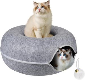Peekaboo Cat Cave,Cat Tunnel Bed for Indoor Cats S - 20 * 20 * 9 Inch,Cat Donut Tunnel for Pet Cat House,Detachable Round Cat Felt &#38; Washable Interior Cat Play Tunnel,New