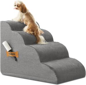 Dog Stairs, Romrol Dog Steps Ramp for High Bed and Couch, Dog Ramp with Durable Non-Slip Waterproof Fabric Cover, Pet Stairs for Small Dogs and Cats or Pets Joints, (5 steps Grey),New