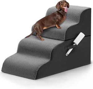 ($49.99)  Dog Stairs, 4-Tiers Steps Ramp High Bed and Couch, Dog Ramp with Stable Non-Slip Fabric Cover, Pet Stairs for Small Dogs and Cats or Pets Joints,New