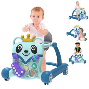 ($119.99)  Baby Walker, 4-and-1 Foldable Baby Walker with Wheels, Music, Panda Baby Toddler Walker with Foot Pad, Toys, Activity Center, Baby Walkers for Babies 6-12 Months Boys Girls (Blue),New