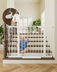 ($89.99)  Cumbor 29.7-46&#34; Baby Gate for Stairs, Mom&#39;s Choice Awards Winner-Auto Close Dog Gate for the House, Easy Install Pressure Mounted Pet Gates for Doorways, Easy Walk Thru Wide Safety Gate for Dog, White,New