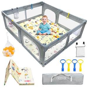 ($79.99)  Baby Playpen,71&#34; X 59&#34; Baby Playpen for Toddler, Baby Playard with Mat, Extra large playpen with mat, Sturdy Safety Play Yard, Baby Activity Center, Babys Fence Play Area with 30 PCS Balls,New