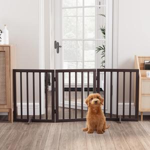 ($59.99)  Semiocthome Free Standing Pet Gates for Dog Indoor, 3-Panel Puppy Gates for The House with 2PCS Support Feet, 24&#8220;(H) Folding Dog Gate for Stairs Expands Up to 55&#34; (W) No Installation Resquired- Brown,New
