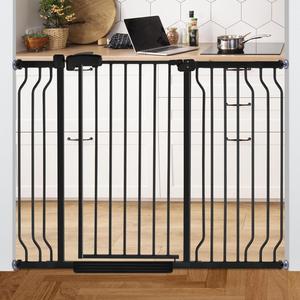 ($129.99)  37.4&#34; Extra Tall Baby Gate for Stairs Doorways with Door, 29-52.5&#34; Wide Easy Install Dog Gate Indoor, Safety Metal Pressure Mounted Pet Gate with Walk-Thru Auto Close for The House, Black,New