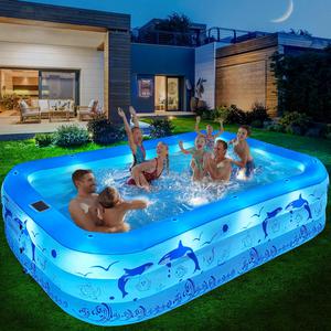 ($99.85)  Inflatable Pool with Lights, 2024 Upgraded Family Inflatable Swimming Pool for Kids,Adults, Blow up Pool Solar Powered, Large Kiddle Pool, 105&#34;x65&#34;x25&#39;&#39;Oversized Thickened Pool for Backyard,New