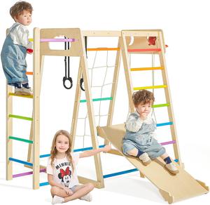 ($241.3)  Indoor Playground, Climbing Toys for Toddlers 1-3 Inside with Basketball, Slide, Climbing Wall/Net, Monkey Bars and Swing,New