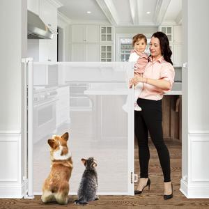 ($92.79)  48 Inch Extra Tall Pet Gate, Extends to 55&#34; Wide Retractable Baby Gates, Extra Tall Cat Gate Indoor/Outdoor Retractable Gate Tall Baby Gates for Dogs Extra Tall Gates for Cats - No Jumping Over, White,New