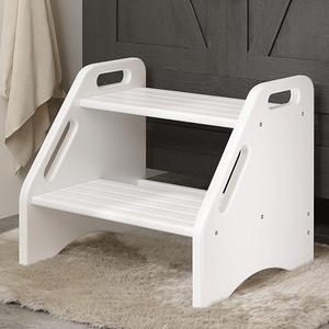 AMBIRD Wooden Two Step Stools Toddler with Safety Non-Slip Pads and Handles, Bamboo Step Stool for Bathroom, Bedroom, Kitchen Dual Height Step Stools for Kids (White),New