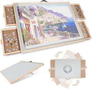 ($144.99)  ALL4JIG 2-in-1 Tilting &#38; Rotating Puzzle Board for Adults Gifts, Wooden Jigsaw Puzzle Table with 4 Drawers, Portable Puzzle Table with Lazy Susan and Cover, 22.6x30.5 for 1500 Pieces,New