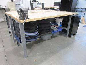 U-Line Butcher Block Adjustable Height Workbench with Bessey Vise - 72&#34; x 30&#34; x 37.5&#34; (Blankets Not Included) 