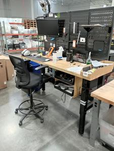 Wood Top Workbench with Fan and Rolling Drafting Chair - 72&#34; x 24&#34; x 42&#34; 