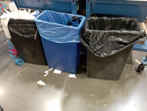 (3) U-Line Slim Waste Bins - Blue and (2) Black 