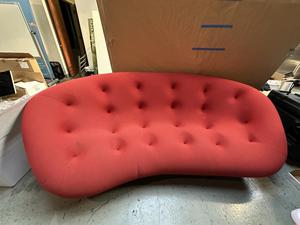 Red Fabric Upholstered Modern Sofa 3-Seater Couch (Visible Staining) 