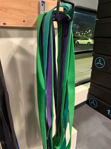 Group of Green and Purple Resistance Bands with Wall Bracket