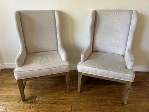 (2) Linen Fabric Upholstered Arm Chairs 