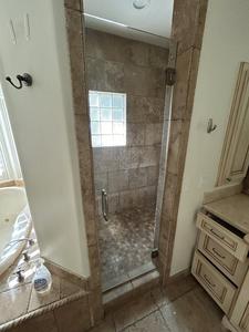 Right Swing Glass Shower Door and Brushed Nickel Shower Hardware Kit 