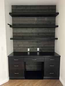 Espresso Wood Built-In Desk Unit with Shelving 