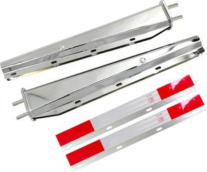 ($99.99) New - Chrome Straight Spring Loaded Mud Flap Hanger Set 2.5&#34; Bolt Spacing 30&#34; Length with Aluminum Reflective Tapes fit for Semi Trucks, 2 pcs