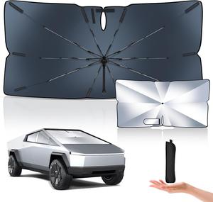 Open box - Custom Fit Tesla Cybertruck 2024 2025 Sunshade Umbrella -100% Blackout Ratio Thickened Titanium Silver 6 Layer UV Front Window Heat Insulation Protection Outdoor Camping